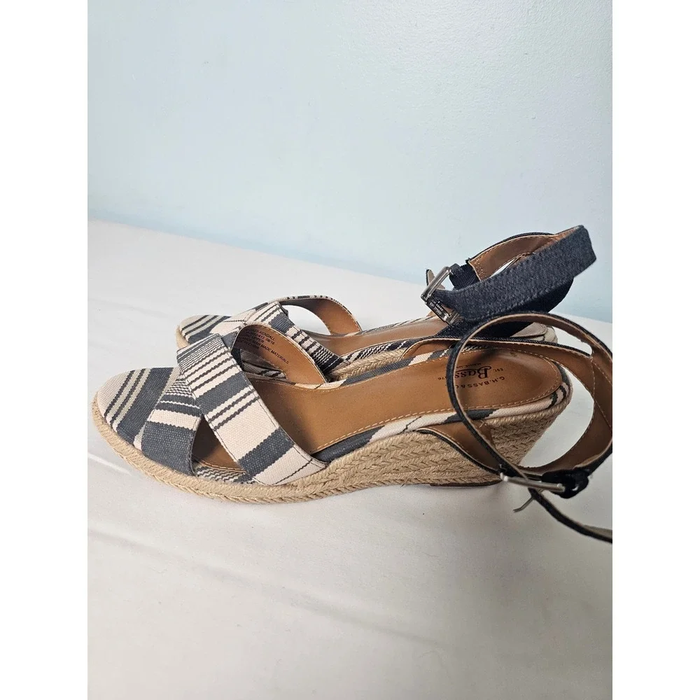 Nautical G.H. Bass Kendall Wedge Sandals Womens 9M Blue Striped Espadrille 2036